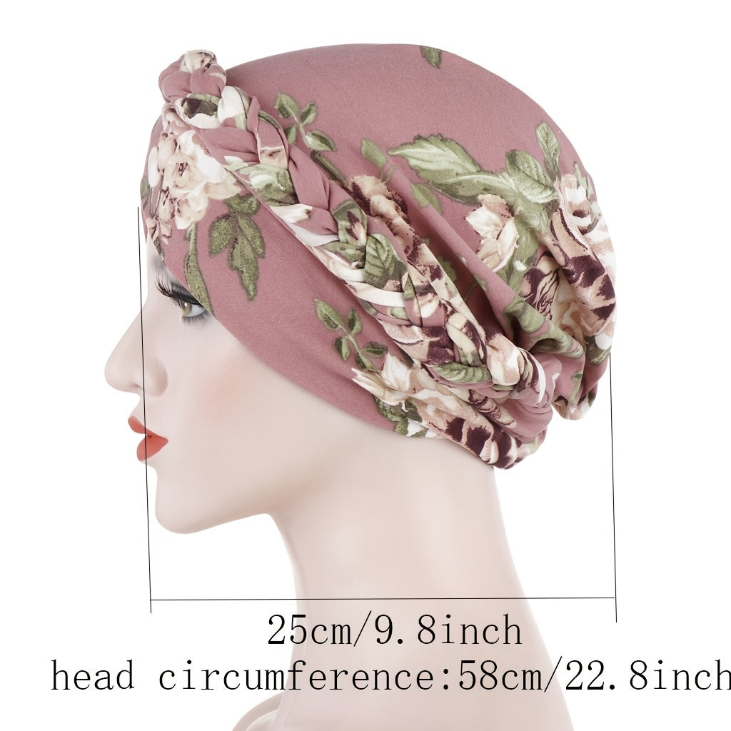 Floral Braid Turban Cap Head Wrap For Women Pre Tied