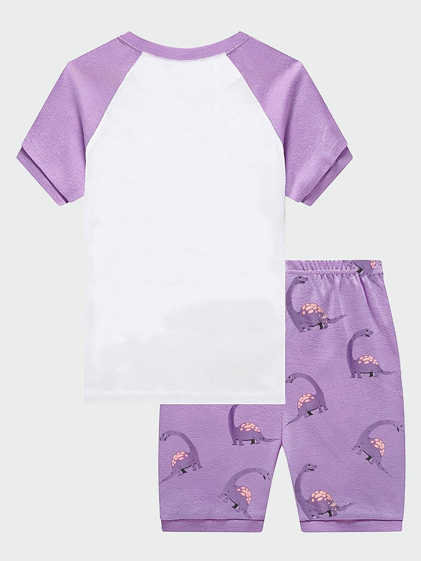 Girls Dinosaur Pajama Set Short Sleeve Tee & Shorts Sleepwear
