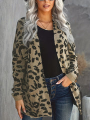 Leopard Print Open Front Cardigan with Pockets