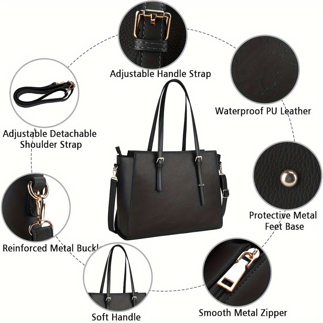 Waterproof Tote Bag With Laptop Compartment & Shoulder Strap