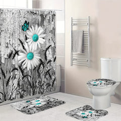 Daisy Shower Curtain Set Waterproof with Non-Slip Bathroom Rug