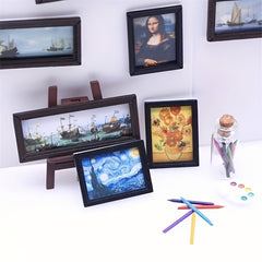 8pcs Retro Mini Picture Frame Doll Furniture Set