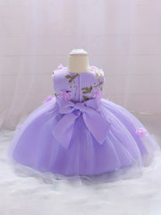 Princess Dress Birthday Party Mesh Puffy Gown Dress With Flower