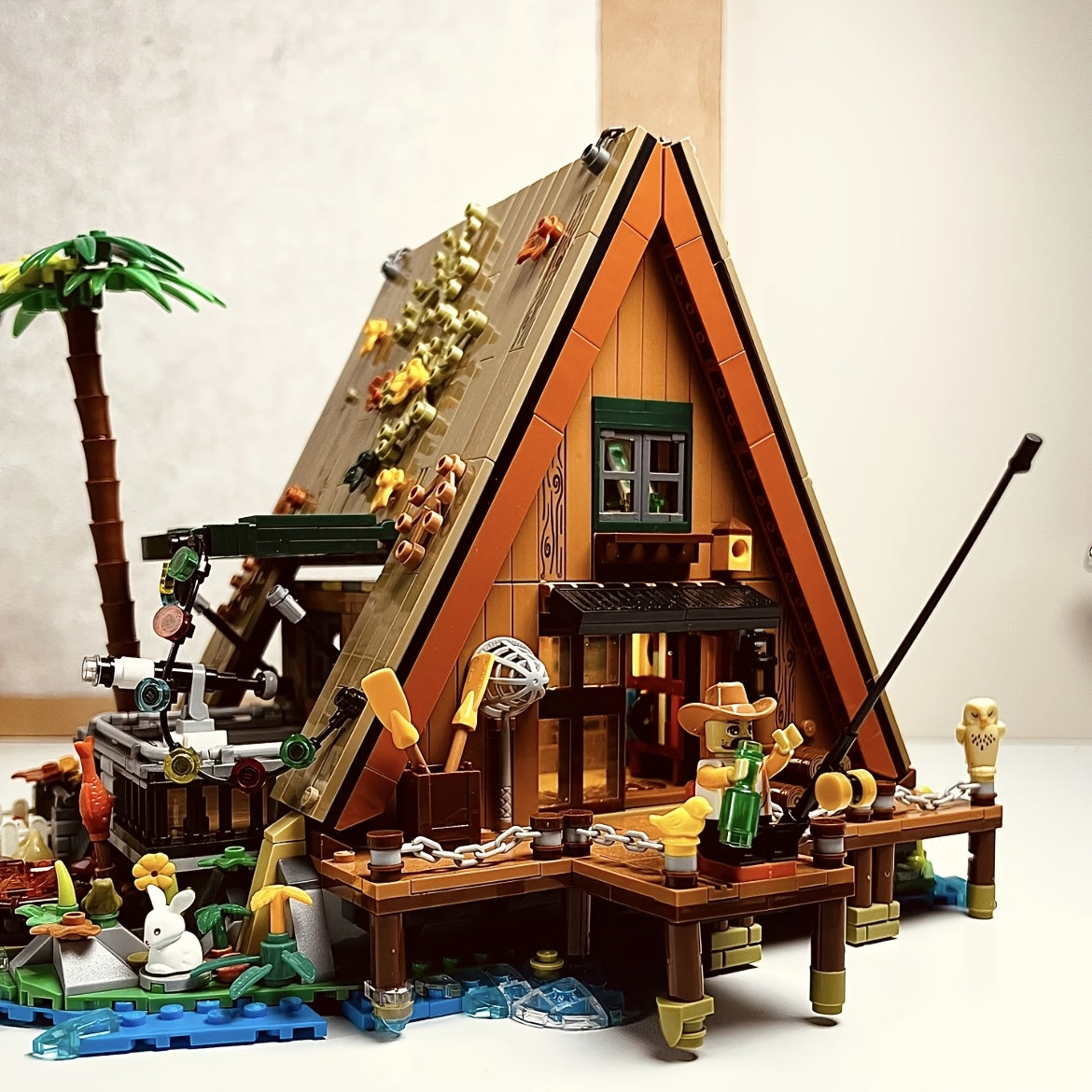 Forest Fishing Cabin Building Blocks Set Home Decor Ornament Ideal Gift for Men