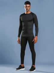 Men's Fleece Compression Shirt & Leggings Set for Fitness