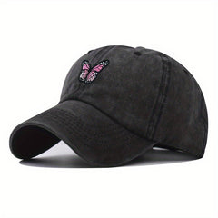 Butterfly Embroidery Baseball Cap Distressed Cotton Dad Hat Sun Hat for Women