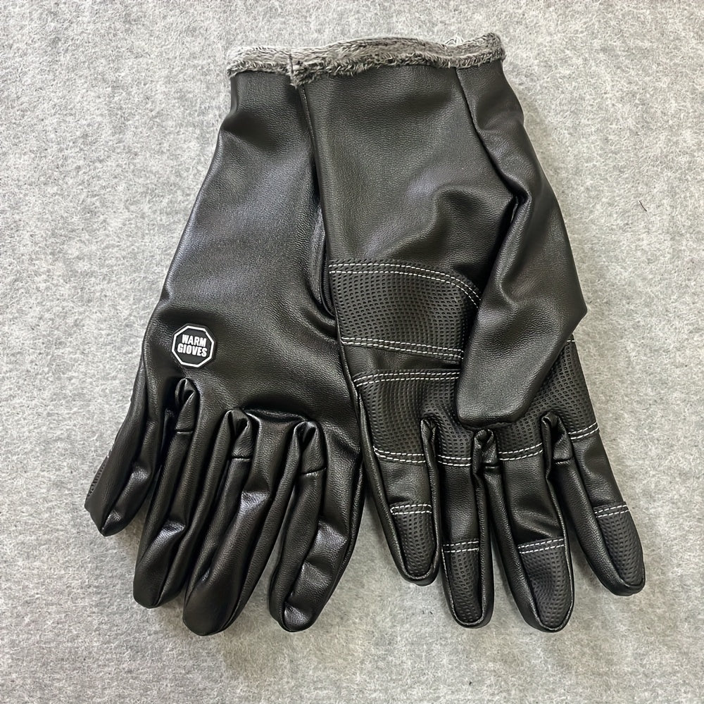 Autumn Winter Zipper PU Leather Gloves Waterproof Windproof Anti-slip
