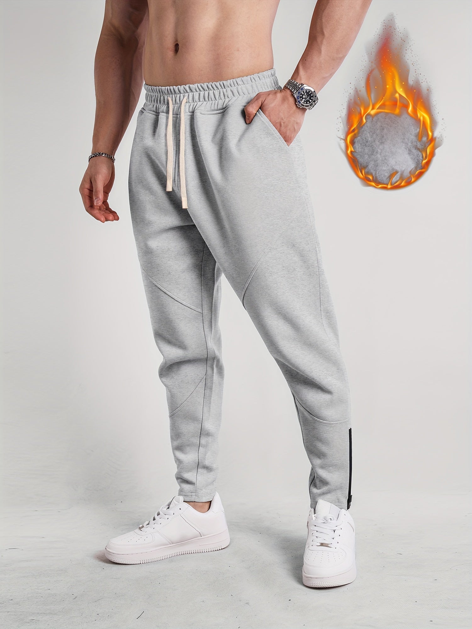 Men's Drawstring Fleece Sweatpants for Autumn Winter