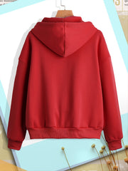 Solid Zip Up Hoodie With Pocket Drawstring Long Sleeves Active Hooded Sweatshirt