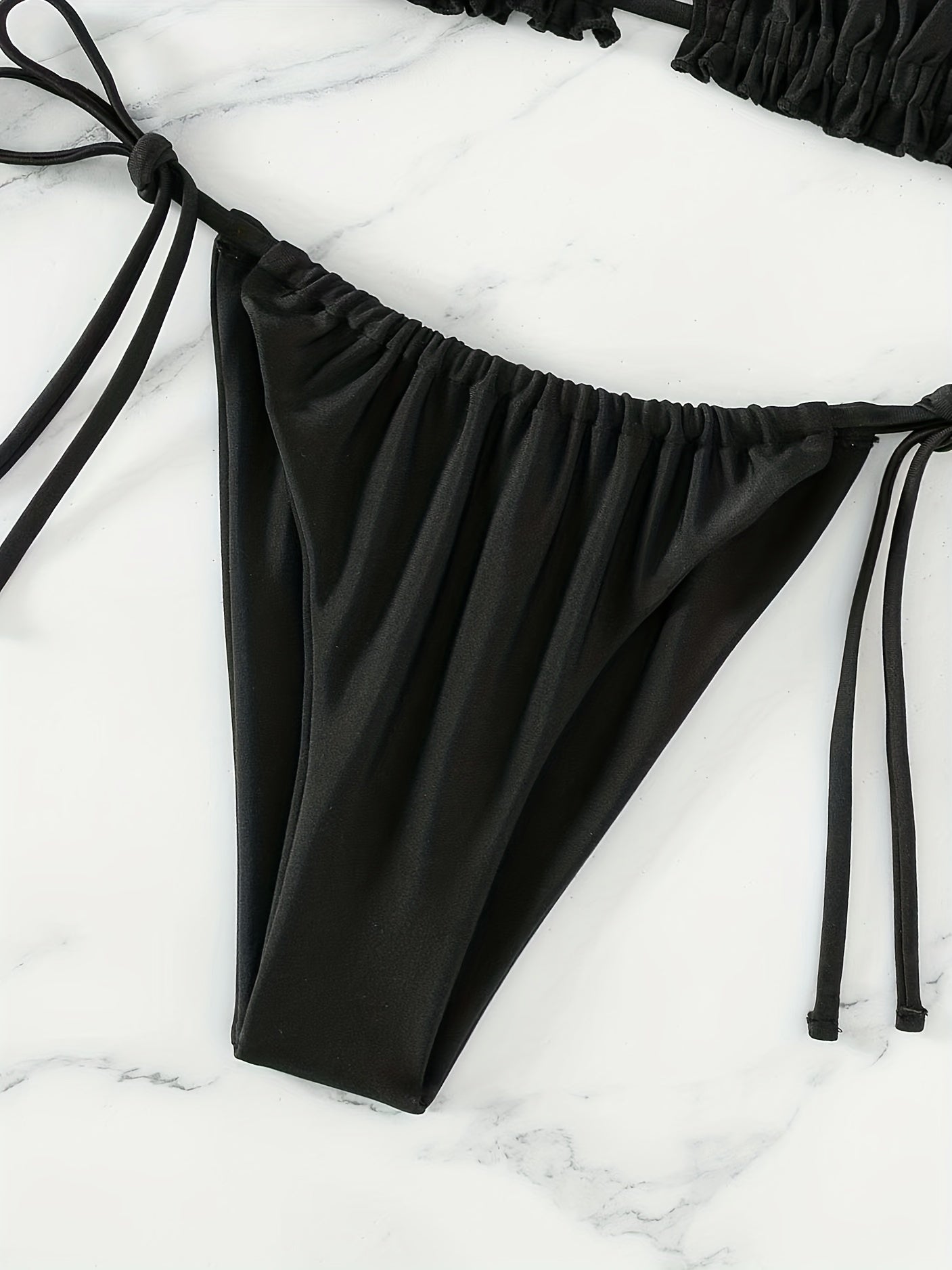 Ruched Bra Top Bandeau Tie Side High Cut Bikini Swimsuit