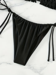 Ruched Bra Top Bandeau Tie Side High Cut Bikini Swimsuit