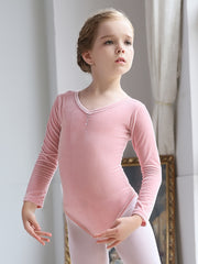 Stretchy Velvet Ballet Leotard Long Sleeve Dancing Suit Girls
