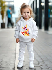 Girls 2pc Rabbit Pattern Hooded Sweatshirt and Sweatpants Set
