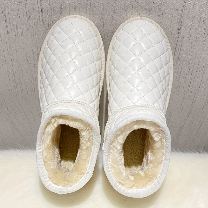 Faux Leather Round Toe Snow Boots Fur Fleece Lined Thermal Plush Ankle Boots