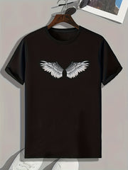Wings Print Men's Comfy Tee Active Stretch Breathable T-shirt