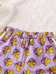 Girls Mushroom Graphic Elastic Waist Sports Casual Shorts