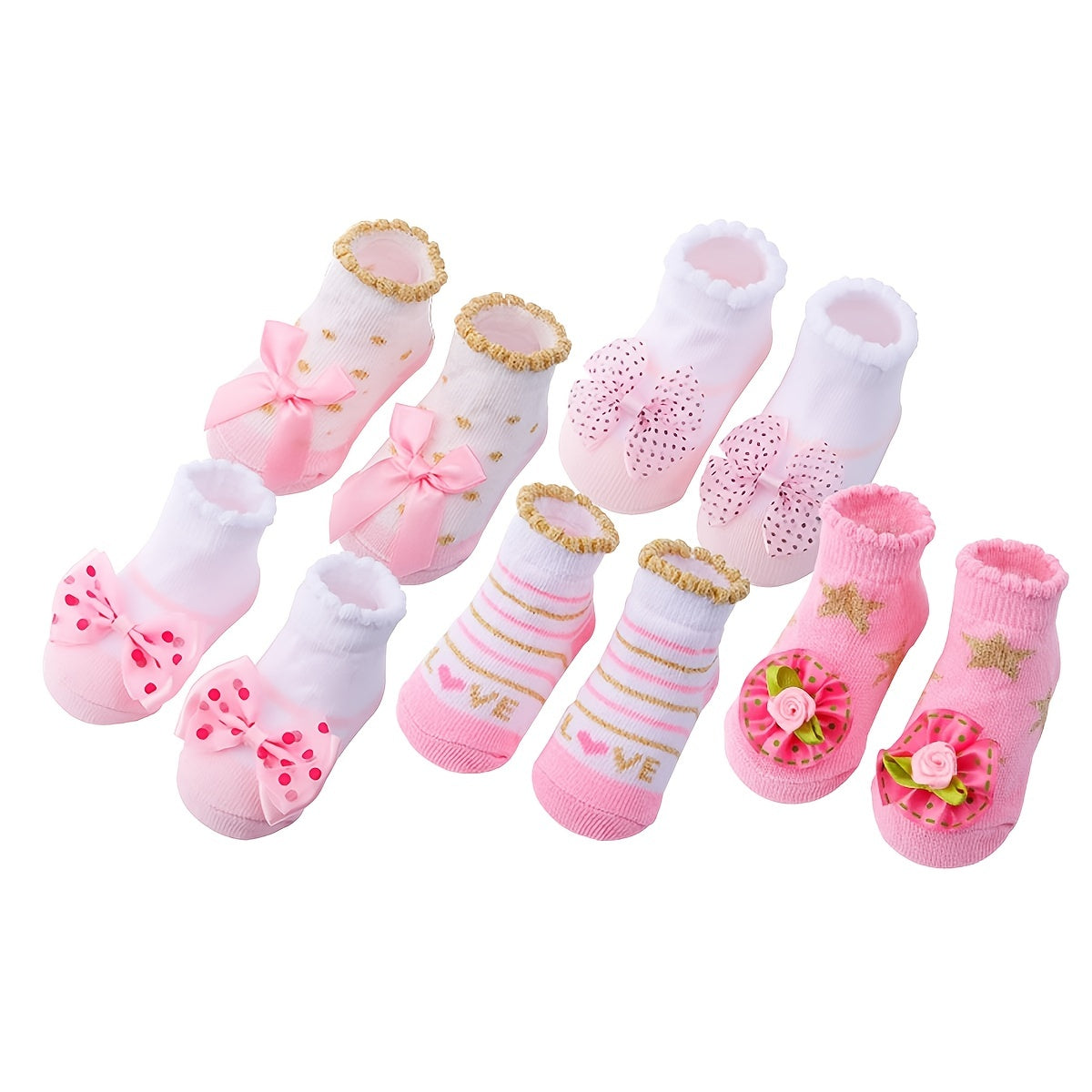 5 Pack Baby Girl Cotton Socks with Flower Bowknots