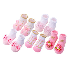 5 Pack Baby Girl Cotton Socks with Flower Bowknots