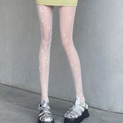 Floral Print High Waist Sheer Slim Pantyhose