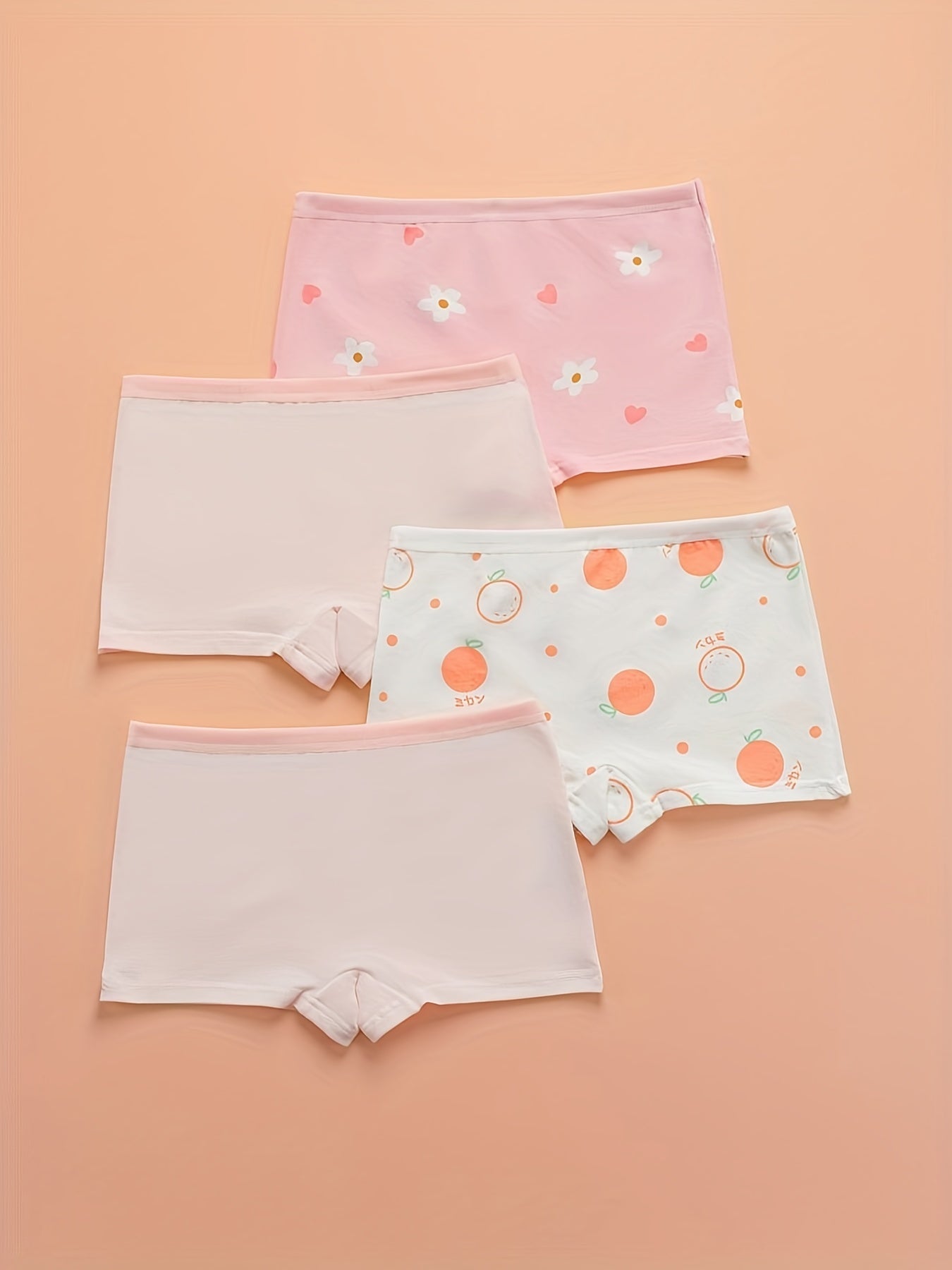 4pcs Girls Boxer Briefs Plaid Strawberry Print Underwear Kids Clothes