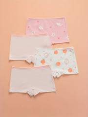 4pcs Girls Boxer Briefs Plaid Strawberry Print Underwear Kids Clothes