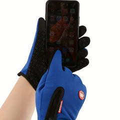 1pair Zipper Anti-splashing Touch Screen Gloves Outdoor Warm Winter Plus Velvet