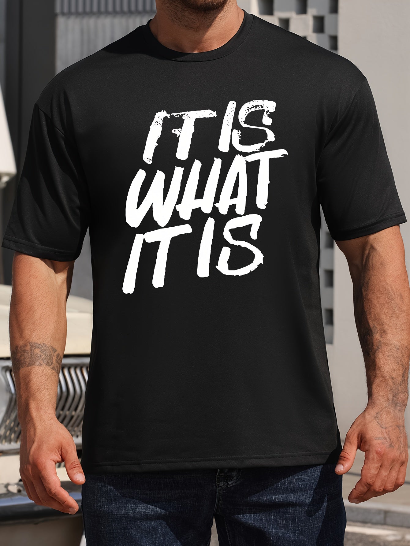IT IS WHAT IT IS Print Men's Round Neck Tee Spring Summer Casual Top