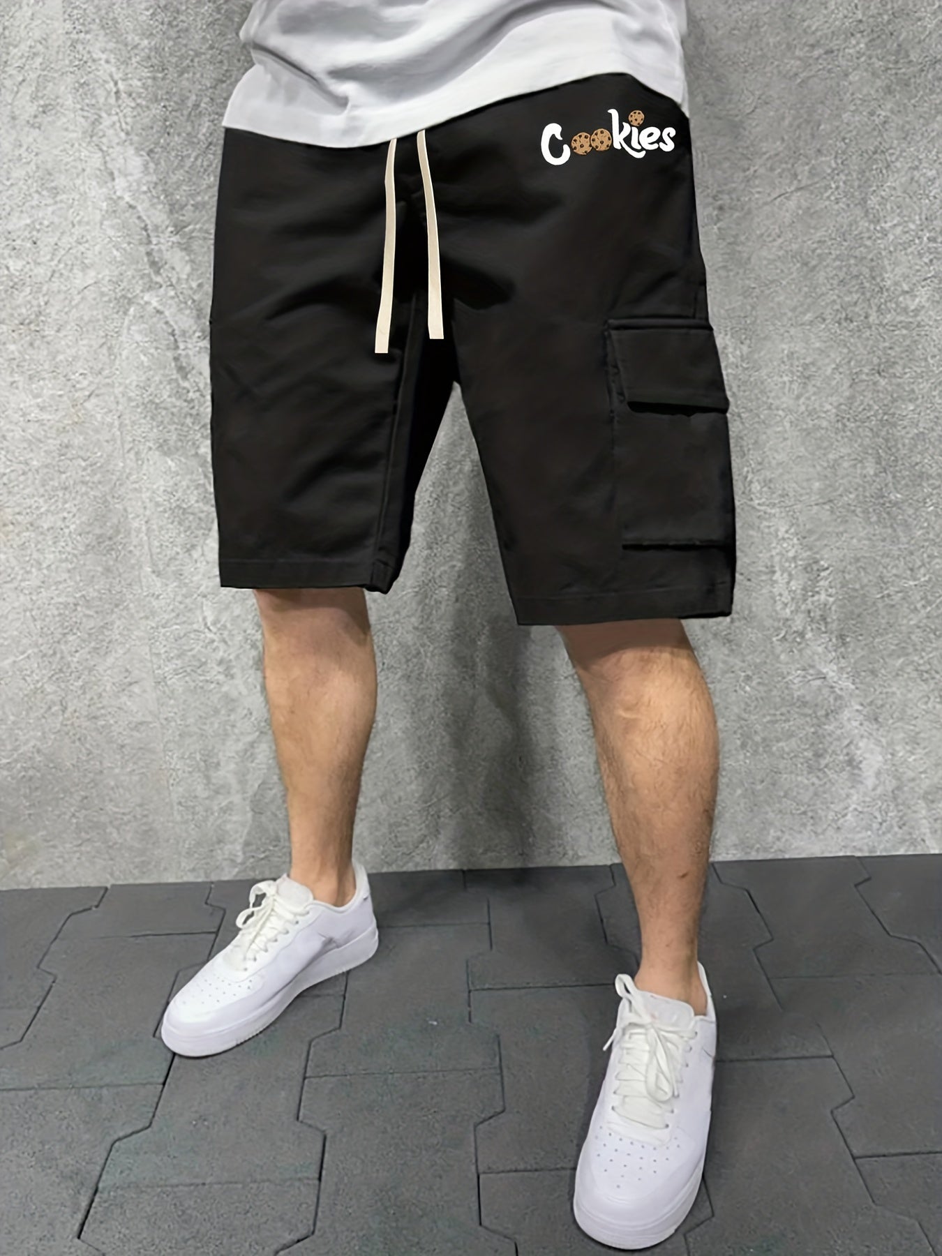 Men's Comfy Cargo Shorts Solid Stretch Elastic Waist Drawstring Shorts