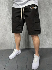 Men's Comfy Cargo Shorts Solid Stretch Elastic Waist Drawstring Shorts