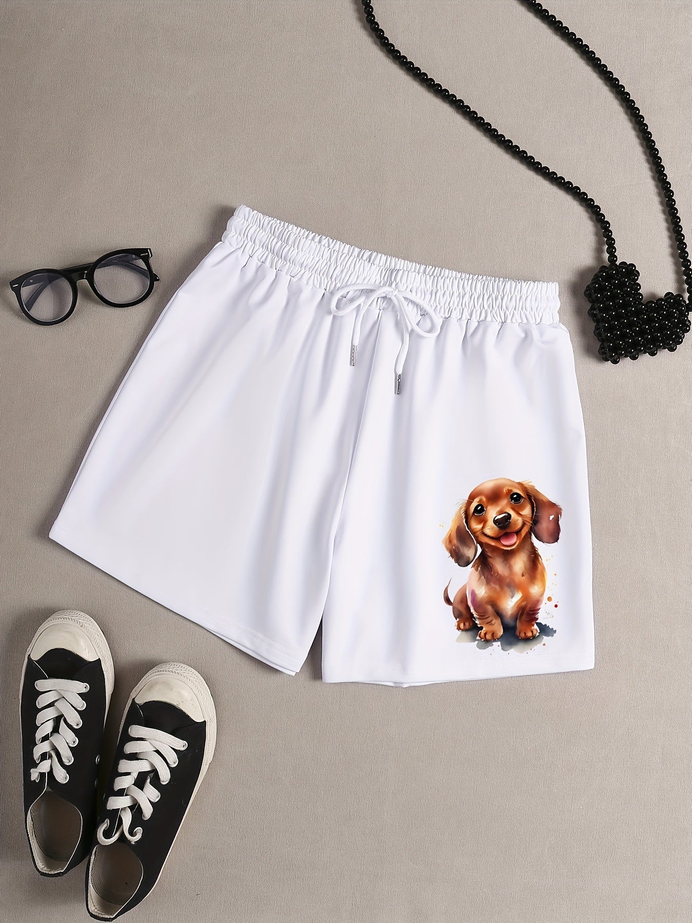 Women's Plus Dog Print Drawstring Pajama Shorts