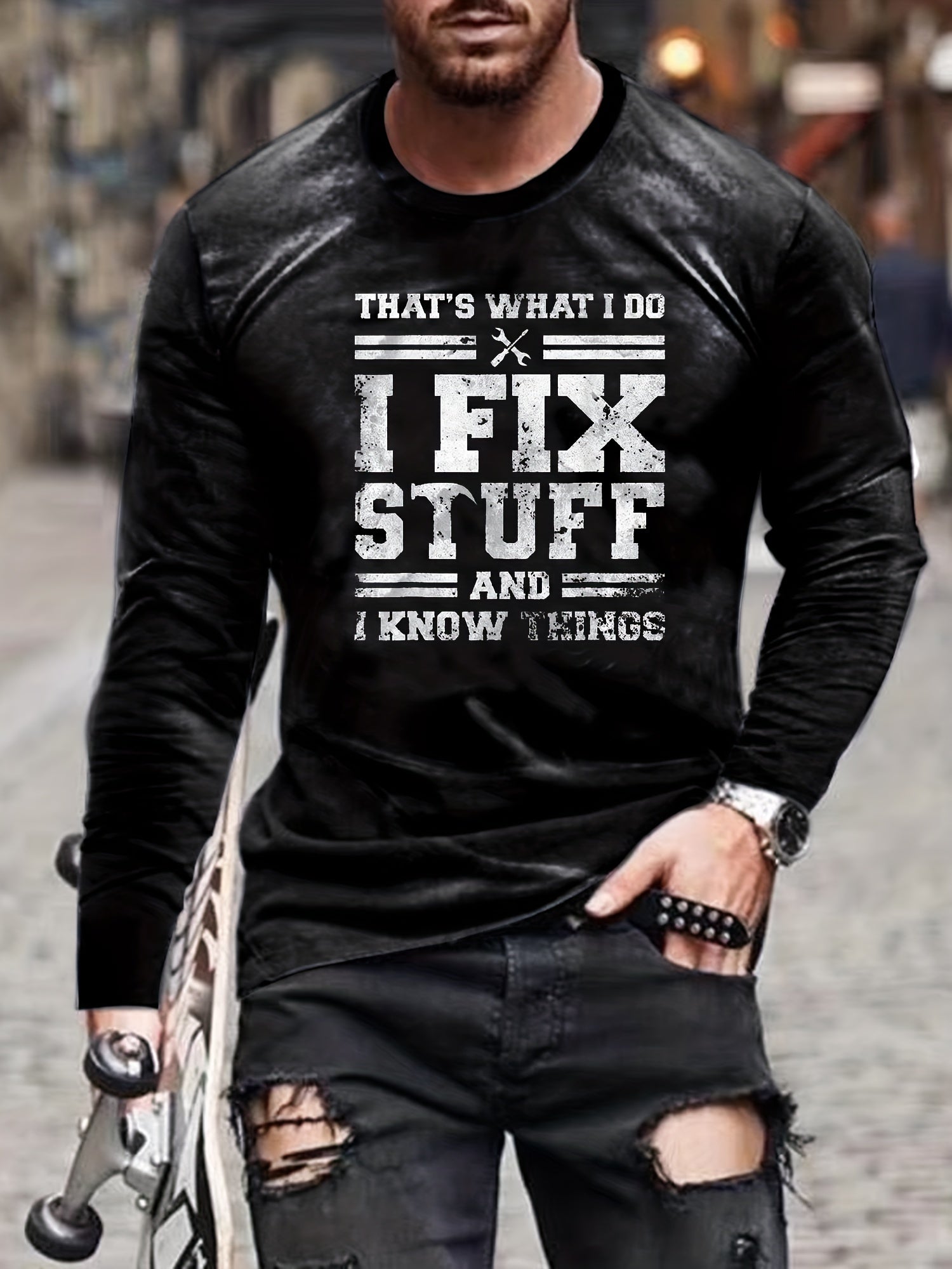 Men's Graphic Round Neck Sweatshirt Loose Pullover for Autumn Winter