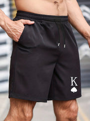 Men's Spades K Print Casual Running Shorts With Pockets