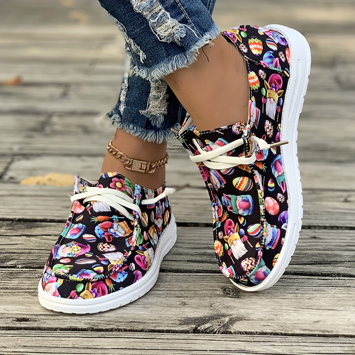 Easter Egg Print Canvas Sneakers for Women