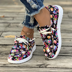 Easter Egg Print Canvas Sneakers for Women
