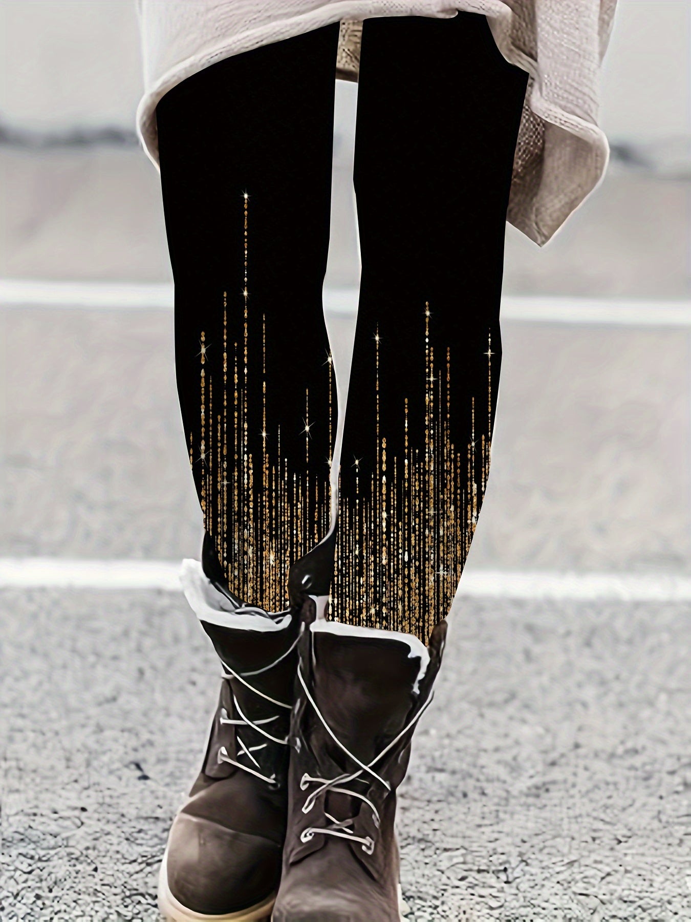Women's Plus Golden Stripe Print High Rise Leggings