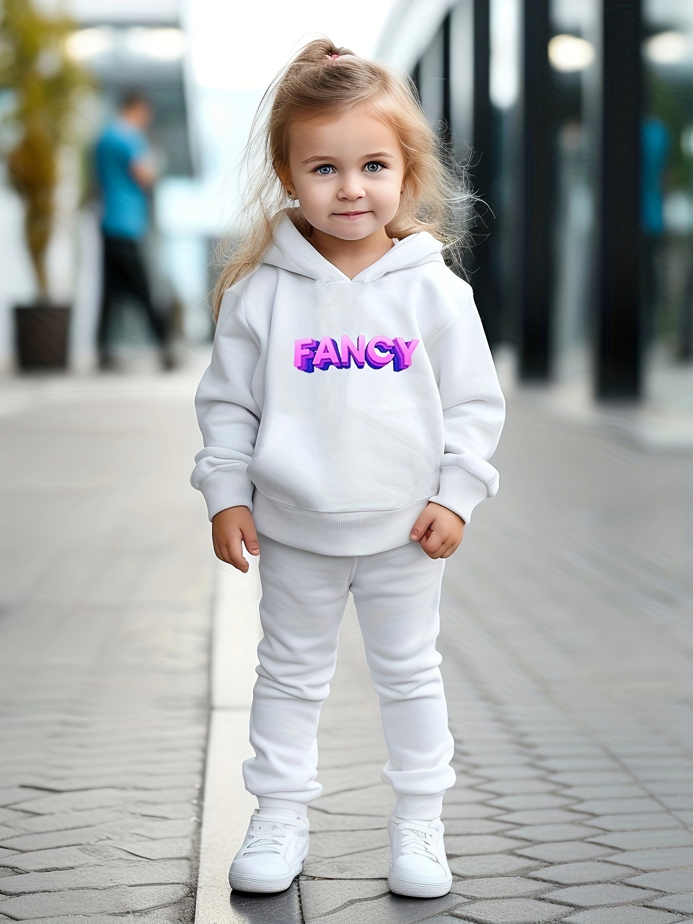 Girls 2pc Alphabets Pattern Hooded Sweatshirt Solid Sweatpants Set
