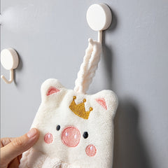 Coral Velvet Piggy Embroidery Hand Towel