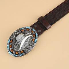 Men's Retro Hat Pattern Buckle Belt For Husband Boyfriends Father's