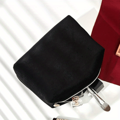 Green Square Makeup Bag Roomy Velvet Zipper Cosmetic Pouch