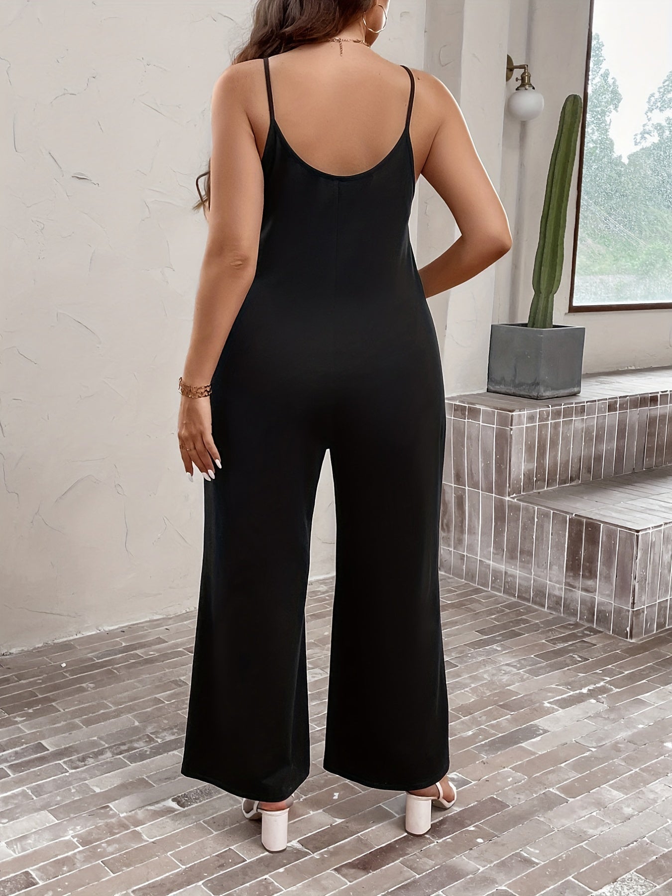 Casual Jumpsuit Women's Plus Solid Wide Leg Cami Jumpsuit