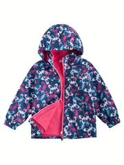 Toddler Girls Cartoon Print Hooded Jacket with Pockets
