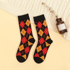 Colorblock Plaid Socks Breathable College Style Women Stockings