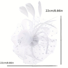 Flower Faux Feather Headband Mesh Hair Band Tea Party Horse Race Derby Hat Acces