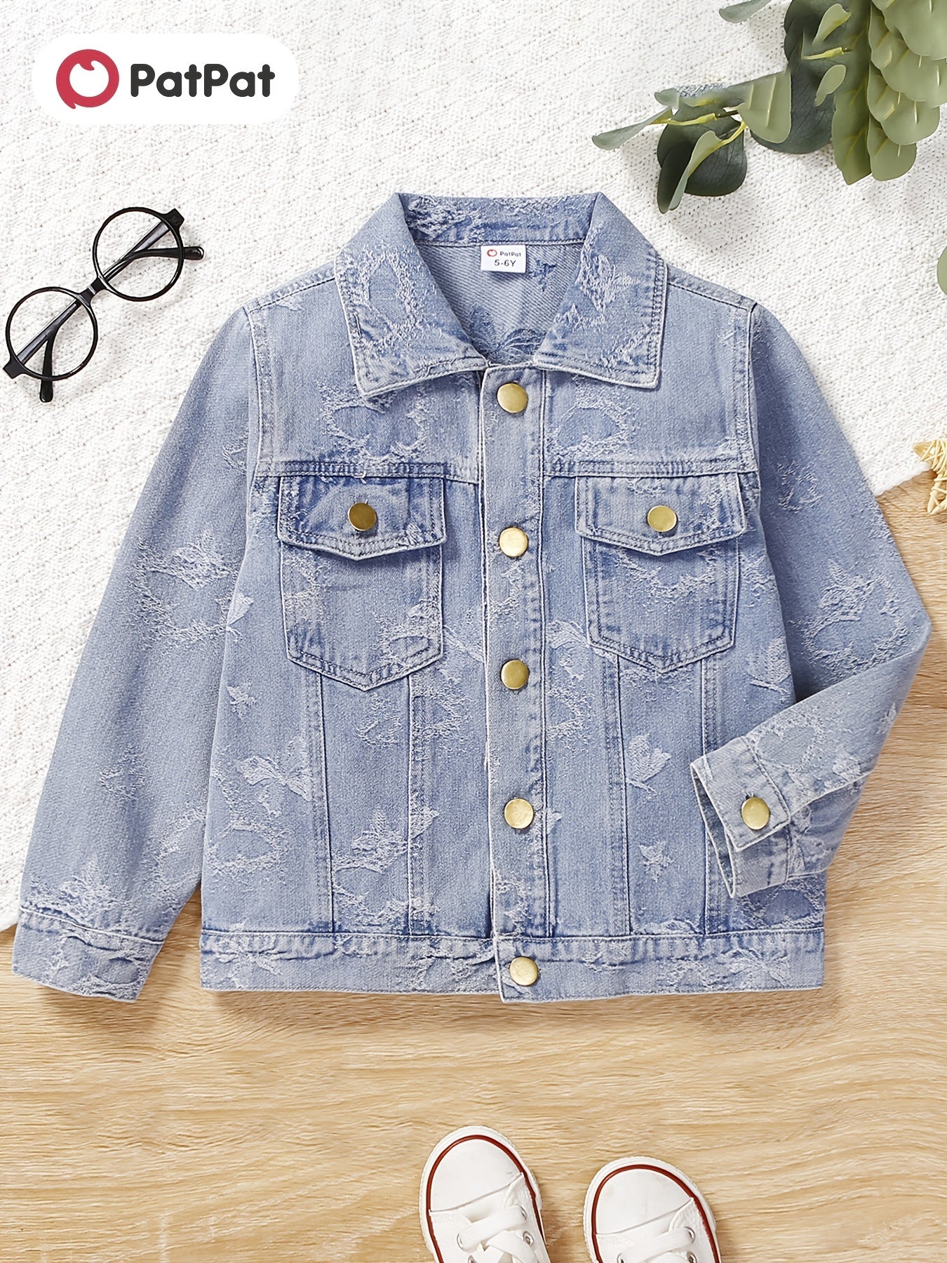 Kid Girls Casual Floral Allover Print Button Down Denim Jacket