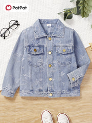Kid Girls Casual Floral Allover Print Button Down Denim Jacket