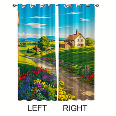 2pcs Flowers Blooming Scenery Curtains Tapestries Outdoor Decor