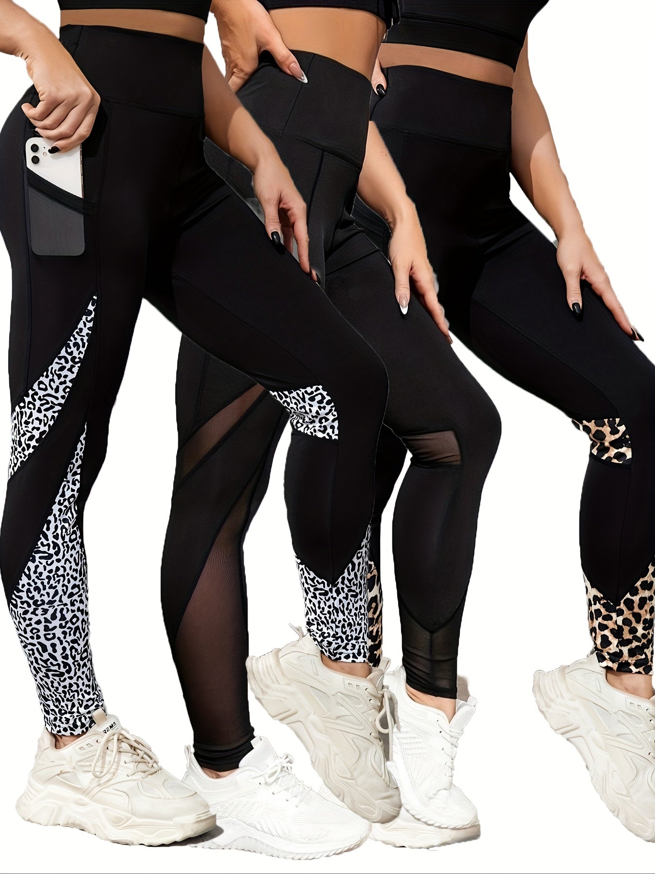 3pcs Leopard Print Yoga Pants High Stretch Leggings