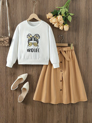 Girl's Cartoon Sunglasses Print 3pcs Sweatshirt & Skirt Set