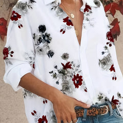 Women's Plus Floral Button Up Long Sleeve Blouse
