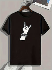 Rock Gesture Print Men's Sports T-shirt Graphic Tee
